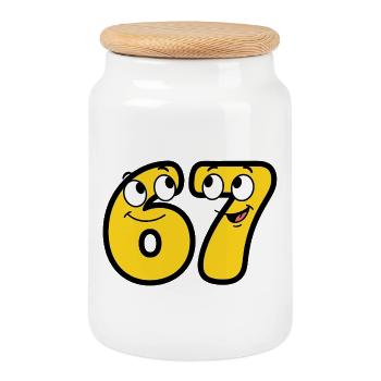 Funny Yellow Cartoon Meme Number 67 - Cookie Jar with Wooden Lid - white - Front