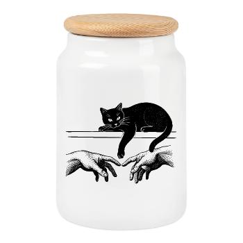 Erschaffung Adams mit störender Katze - Keksdose mit Holzdeckel - Weiß - Vorne