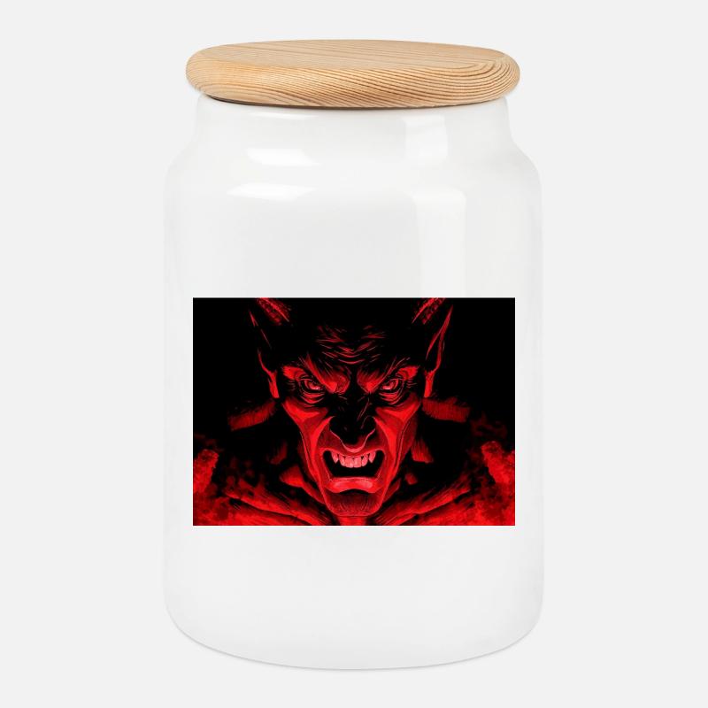The Devil - Cookie Jar with Wooden Lid - white