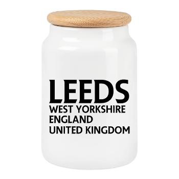 Leeds – England Liedtextdesign - Keksdose mit Holzdeckel - Weiß - Vorne