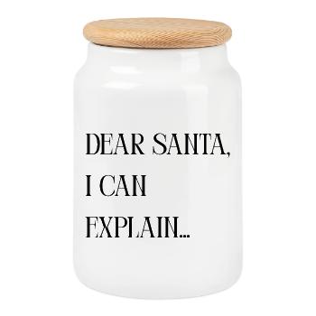 Titel Dear Santa I can explain – Lustiger Spruch - Keksdose mit Holzdeckel - Weiß - Vorne