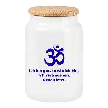 Om Symbol Self-Confidence Now - Cookie Jar with Wooden Lid - white - Front