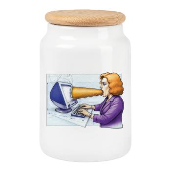 COMPUTER ADDICT WOMAN – Geek & Science-Fiction - Keksdose mit Holzdeckel - Weiß - Vorne