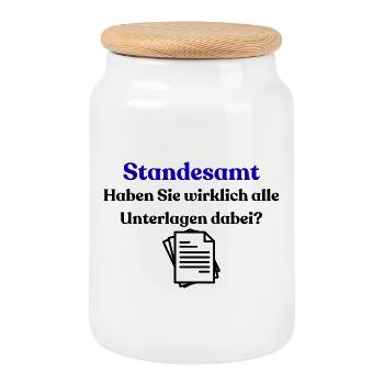 Standesamt Typo Hochzeitslook - Keksdose mit Holzdeckel - Weiß - Vorne