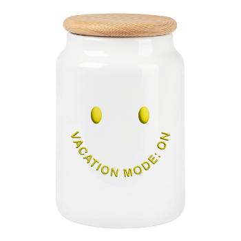 Vacation Mode On Good Mood Statement - Cookie Jar with Wooden Lid - white - Front