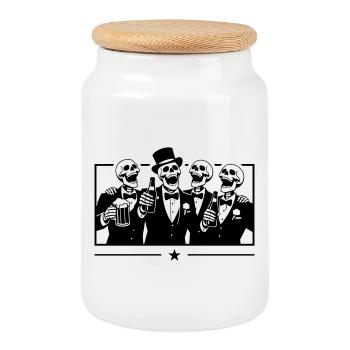 Team Groom Bachelor Skeleton - Cookie Jar with Wooden Lid - white - Front