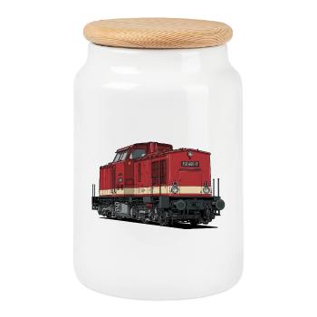 Rote Diesellokomotive Vintage Stil BR 112 - Keksdose mit Holzdeckel - Weiß - Vorne