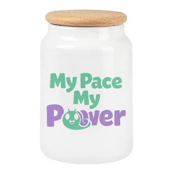 Gentle parenting identity, slow - Cookie Jar with Wooden Lid - white - Front