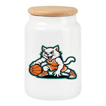 Basketball Cat Dunk - Cookie Jar with Wooden Lid - white - Front