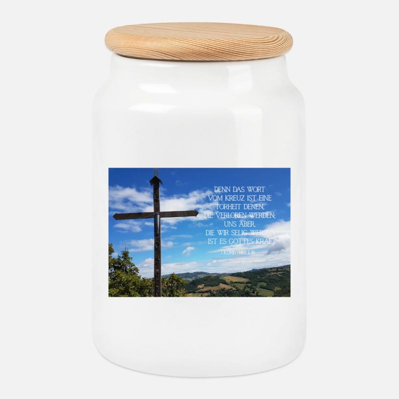 Kreuzweg über Berglandschaft - Keksdose mit Holzdeckel - Weiß