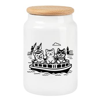Harbour Cats Dogs Harbour Cruise Hamburg - Cookie Jar with Wooden Lid - white - Front