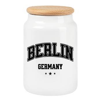 Berlin Arch Collegiate Logo - Cookie Jar with Wooden Lid - white - Front
