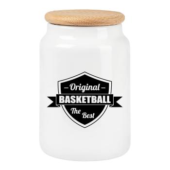 Basket Ball / Basketball / Basktet-Ball / Sport - Boîte à biscuits avec couvercle en bois - blanc - Devant