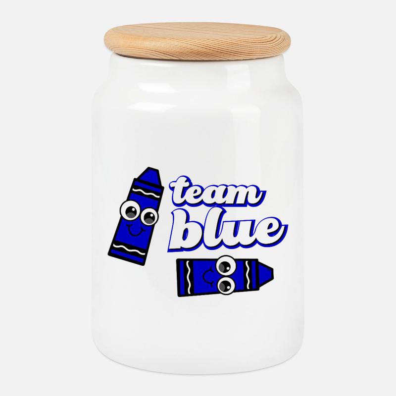 Lustiges Crayon Blue Team - Keksdose mit Holzdeckel - Weiß