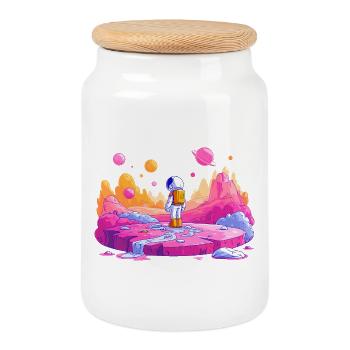 Astronaute de la planète néon - Boîte à biscuits avec couvercle en bois - blanc - Devant