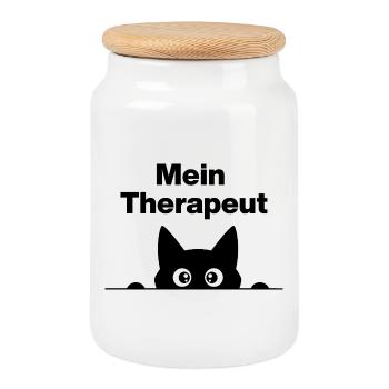 MY THERAPIST IS MY CAT! 😻 FUR NOSE PAW - Cookie Jar with Wooden Lid - white - Front