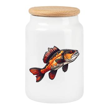 Perch Cartoon Fish - Cookie Jar with Wooden Lid - white - Front