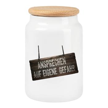 Address at Your Own Risk – Humor Shield - Cookie Jar with Wooden Lid - white - Front