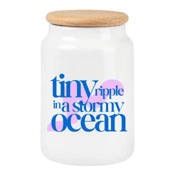 Tiny ripple in a stormy ocean (rosè background) - Keksdose mit Holzdeckel - Weiß - Vorne