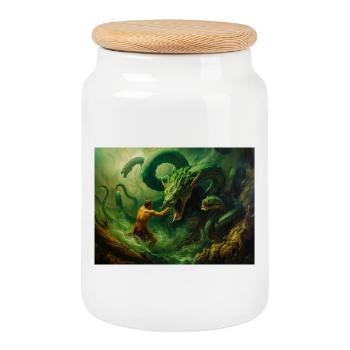 Heracles Battles the Hydra of Lerna - Cookie Jar with Wooden Lid - white - Front