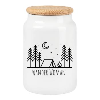 Wander Woman Hiking Mountains Wanderwoman - Cookie Jar with Wooden Lid - white - Front