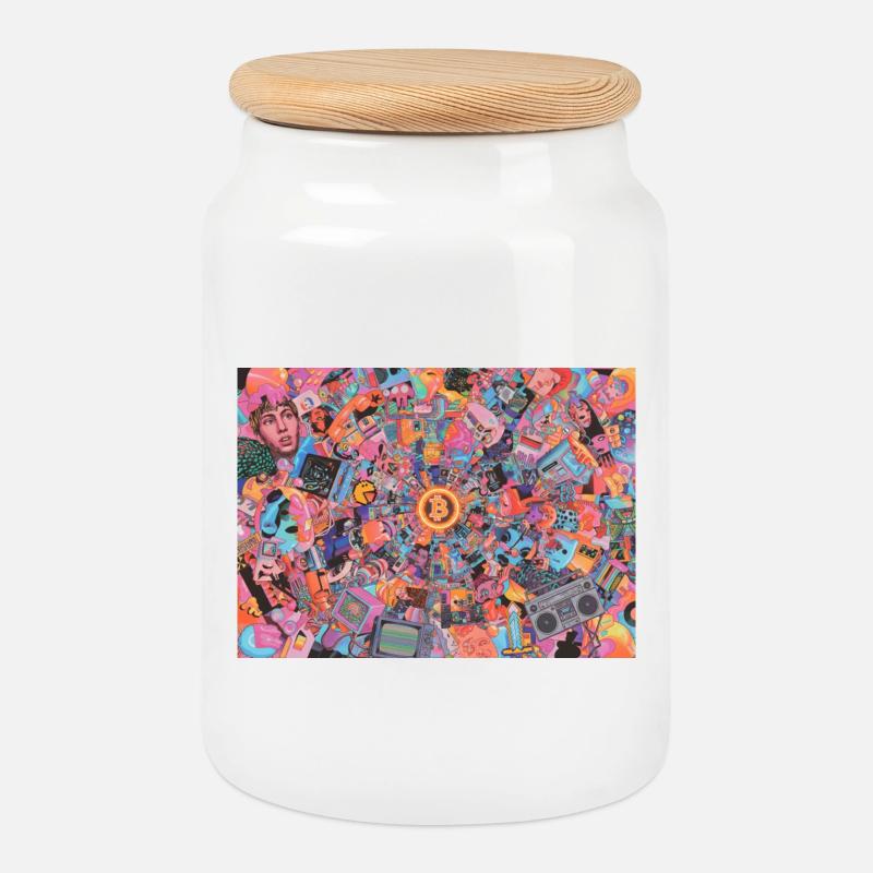 Bitcoin Bazooka – PopArt 3 - Keksdose mit Holzdeckel - Weiß
