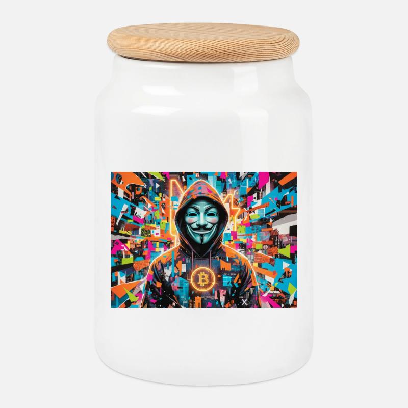 Bitcoin Bazooka - PopArt - Satoshi 3 - Keksdose mit Holzdeckel - Weiß