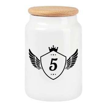 5 Coat of arms - Cookie Jar with Wooden Lid - white - Front