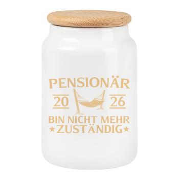 Pensionär 2026 Abschiedsgeschenk Beamter - Keksdose mit Holzdeckel - Weiß - Vorne