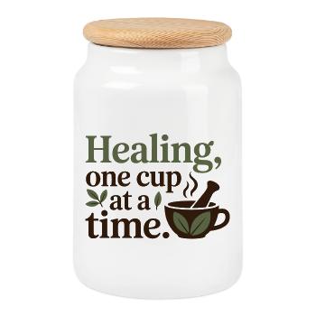 Elite Clinical Botanical Infusion Specialists  - Cookie Jar with Wooden Lid - white - Front