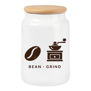 BEAN . GRIND . COFFEE . COFFEE - Cookie Jar with Wooden Lid - white - Front