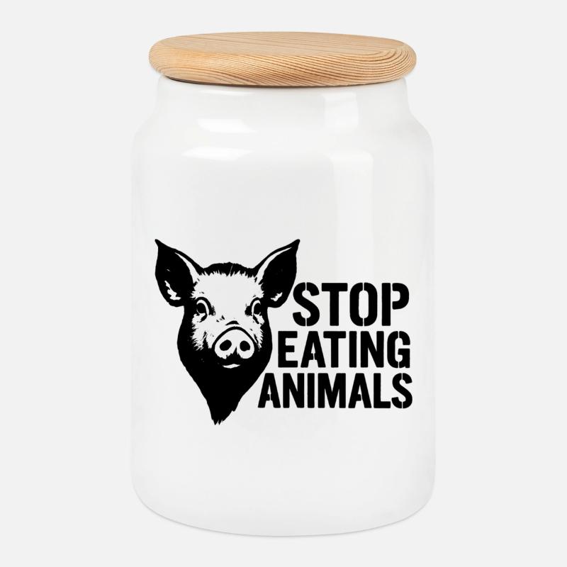 Stop Eating Animals Pig - Keksdose mit Holzdeckel - Weiß