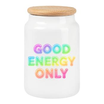 Énergie Positive Only – Typographie à Déclaration Positive - Boîte à biscuits avec couvercle en bois - blanc - Devant