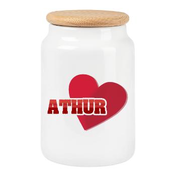 Athur comme prénom - Boîte à biscuits avec couvercle en bois - blanc - Devant