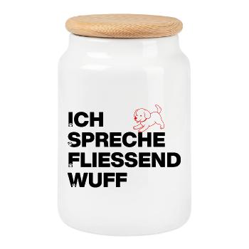I SPEAK FLUENTLY WOOF, DOG POWER! DOGLOVER - Cookie Jar with Wooden Lid - white - Front