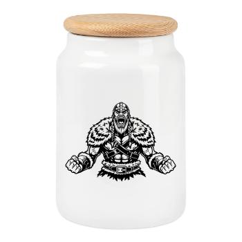 Guerrier viking – Design fantastique nordique - Boîte à biscuits avec couvercle en bois - blanc - Devant