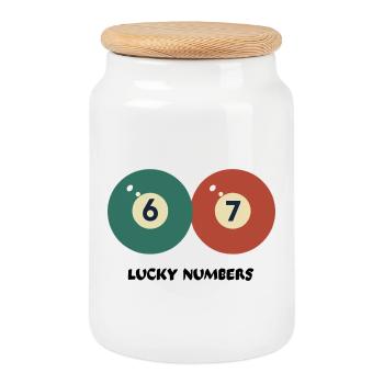 67 Lucky Numbers - Pool Billiards Vintage Design - Cookie Jar with Wooden Lid - white - Front