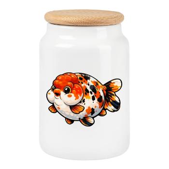 High Quality Calico Ranchu Goldfish - Keksdose mit Holzdeckel - Weiß - Vorne