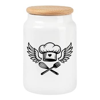 Chef's hat with heart and wings - Cookie Jar with Wooden Lid - white - Front