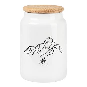 Bike Mountain - Cookie Jar with Wooden Lid - white - Front