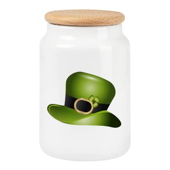 Haut-de-forme vert avec trèfle – Saint Patrick - Boîte à biscuits avec couvercle en bois - blanc - Devant
