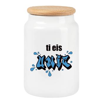 ti eis unic - Boîte à biscuits avec couvercle en bois - blanc - Devant