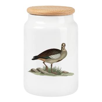Erdige Ente Naturstil - Keksdose mit Holzdeckel - Weiß - Vorne