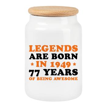Les légendes naissent en 1949 – 77 ans d’anniversaire - Boîte à biscuits avec couvercle en bois - blanc - Devant