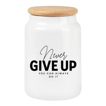 Never Give Up - Keksdose mit Holzdeckel - Weiß - Vorne
