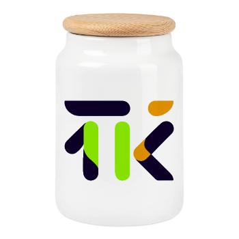 Neon Lime Abstract Glyph - Cookie Jar with Wooden Lid - white - Front