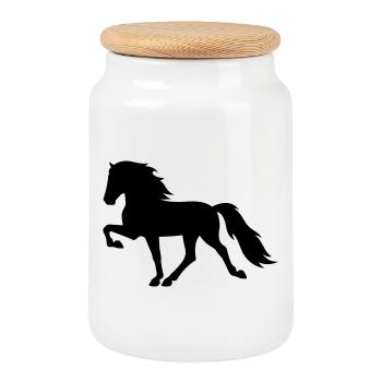 Tölter Icelandic Horse - Cookie Jar with Wooden Lid - white - Front