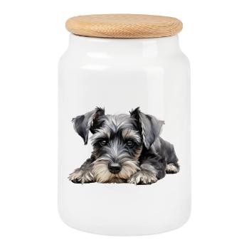 Miniature Schnauzer - Cookie Jar with Wooden Lid - white - Front