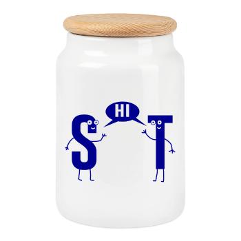 Shit shit sarcasm S and T pun - Cookie Jar with Wooden Lid - white - Front