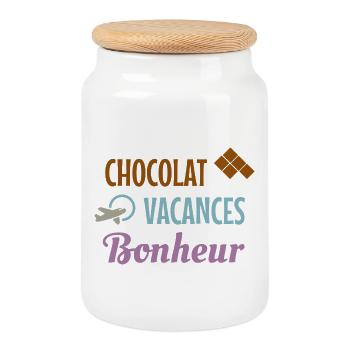 Chocolat Vacances Bonheur - Boîte à biscuits avec couvercle en bois - blanc - Devant